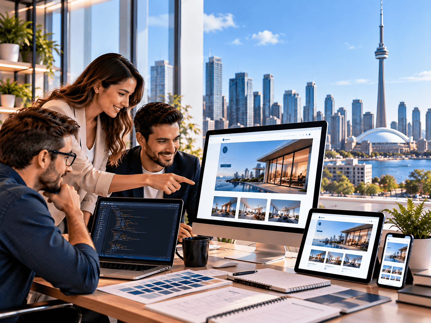 Alt Text: Toronto web development team building a responsive WordPress website across desktop, laptop, tablet and mobile devices