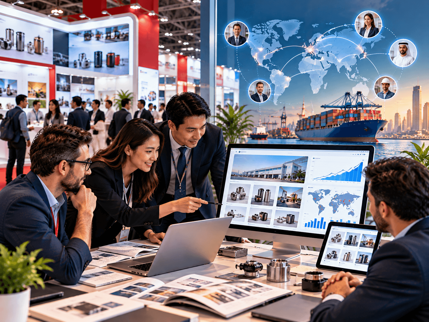 Chinese manufacturing team using SEO and digital analytics to reach international buyers and expand global sales