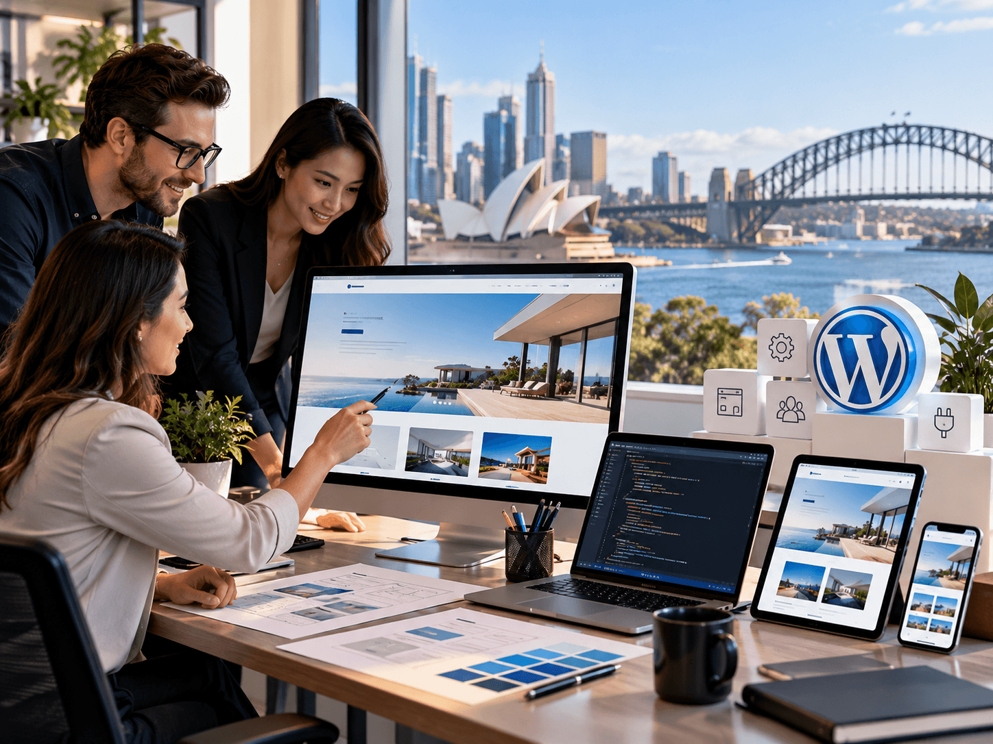 Sydney web development team designing responsive WordPress websites across desktop, tablet and mobile devices