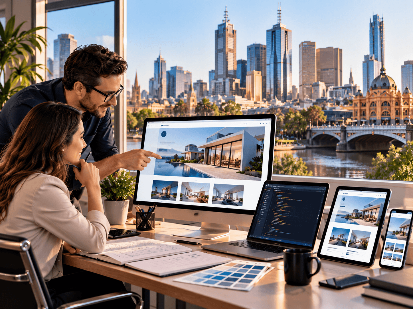 Modern web design team creating a responsive business website in a Melbourne creative studio